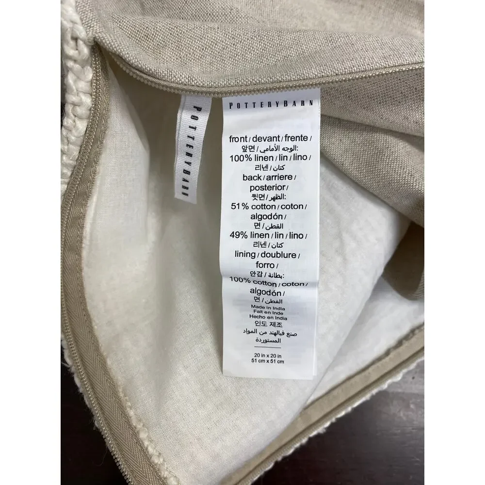 POTTERY BARN Faye Linen Textured Pillow Cover, Ivory Set of 2, 20